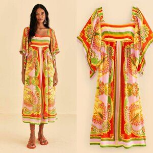 Farm Rio Toucans Scarf Multi Midi Dress Size Medium